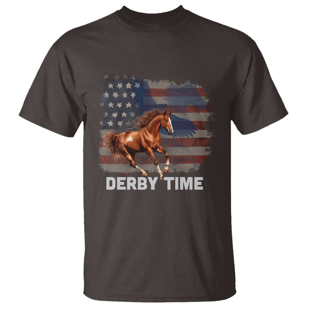 Derby Time T Shirt - American Flag Patriotic Horse Racing Kentucky Derby Gift Tee TS09 Dark Chocolate Print Your Wear