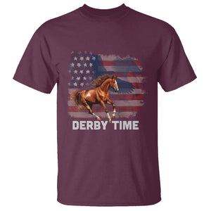 Derby Time T Shirt - American Flag Patriotic Horse Racing Kentucky Derby Gift Tee TS09 Maroon Print Your Wear