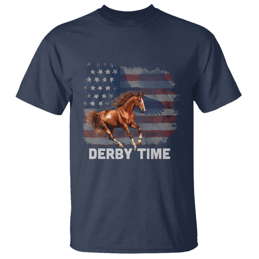 Derby Time T Shirt - American Flag Patriotic Horse Racing Kentucky Derby Gift Tee TS09 Navy Print Your Wear