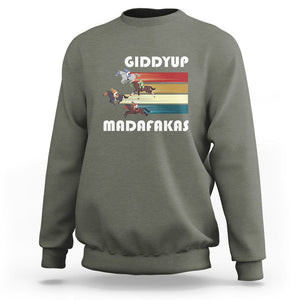 Funny Horse Racing Sweatshirt Giddy Up Madafakas Horses Race Lover TS09 Military Green Print Your Wear