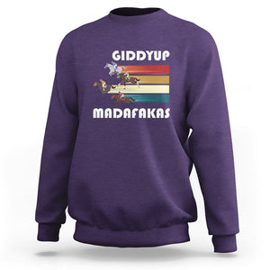 Funny Horse Racing Sweatshirt Giddy Up Madafakas Horses Race Lover TS09 Purple Print Your Wear