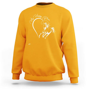 Horse Lover Sweatshirt My Happy Place Horseback Riding TS09 Gold Print Your Wear