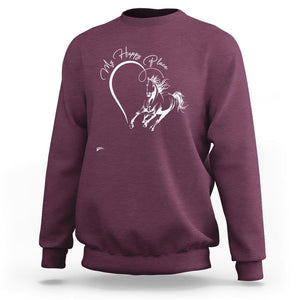 Horse Lover Sweatshirt My Happy Place Horseback Riding TS09 Maroon Print Your Wear
