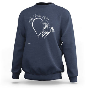 Horse Lover Sweatshirt My Happy Place Horseback Riding TS09 Navy Print Your Wear