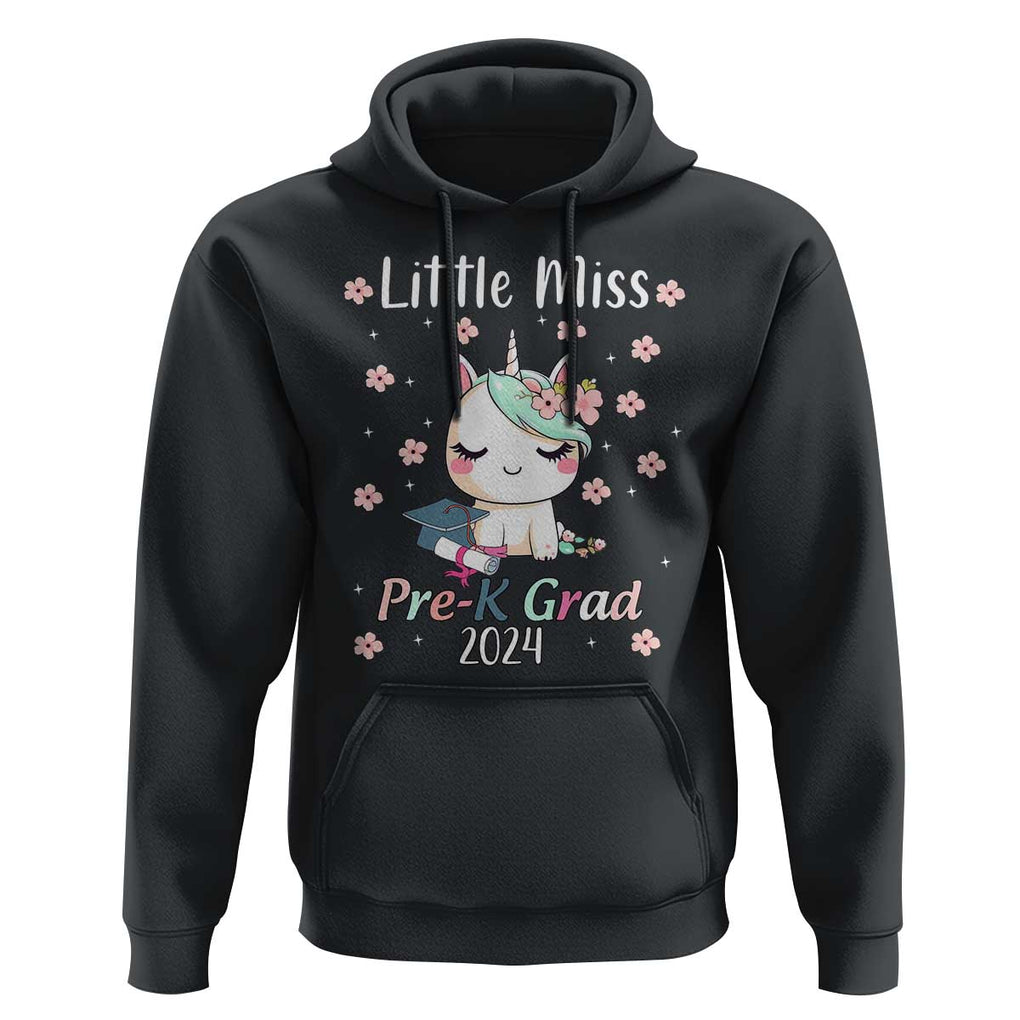 Pre-School Graduation Hoodie Little Miss Pre-K Grad 2024 Cute Unicorn TS09 Black Print Your Wear