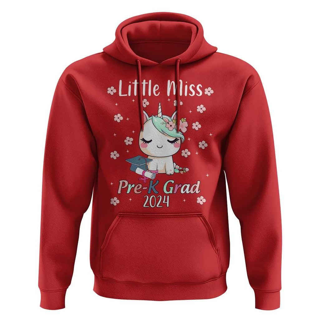Pre-School Graduation Hoodie Little Miss Pre-K Grad 2024 Cute Unicorn TS09 Red Print Your Wear