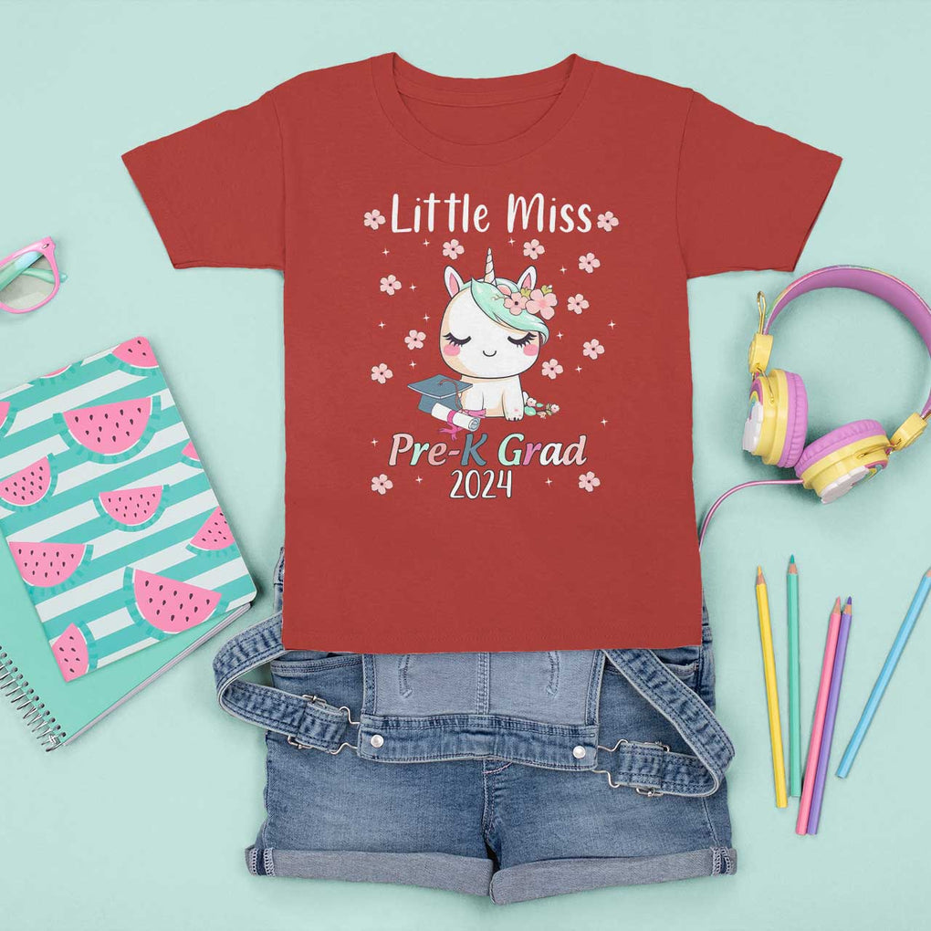Pre-School Graduation T Shirt For Kid Little Miss Pre-K Grad 2024 Cute Unicorn TS09 Red Print Your Wear