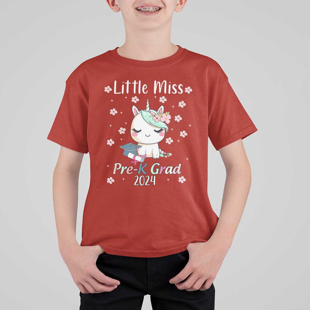 Pre-School Graduation T Shirt For Kid Little Miss Pre-K Grad 2024 Cute Unicorn TS09 Red Print Your Wear