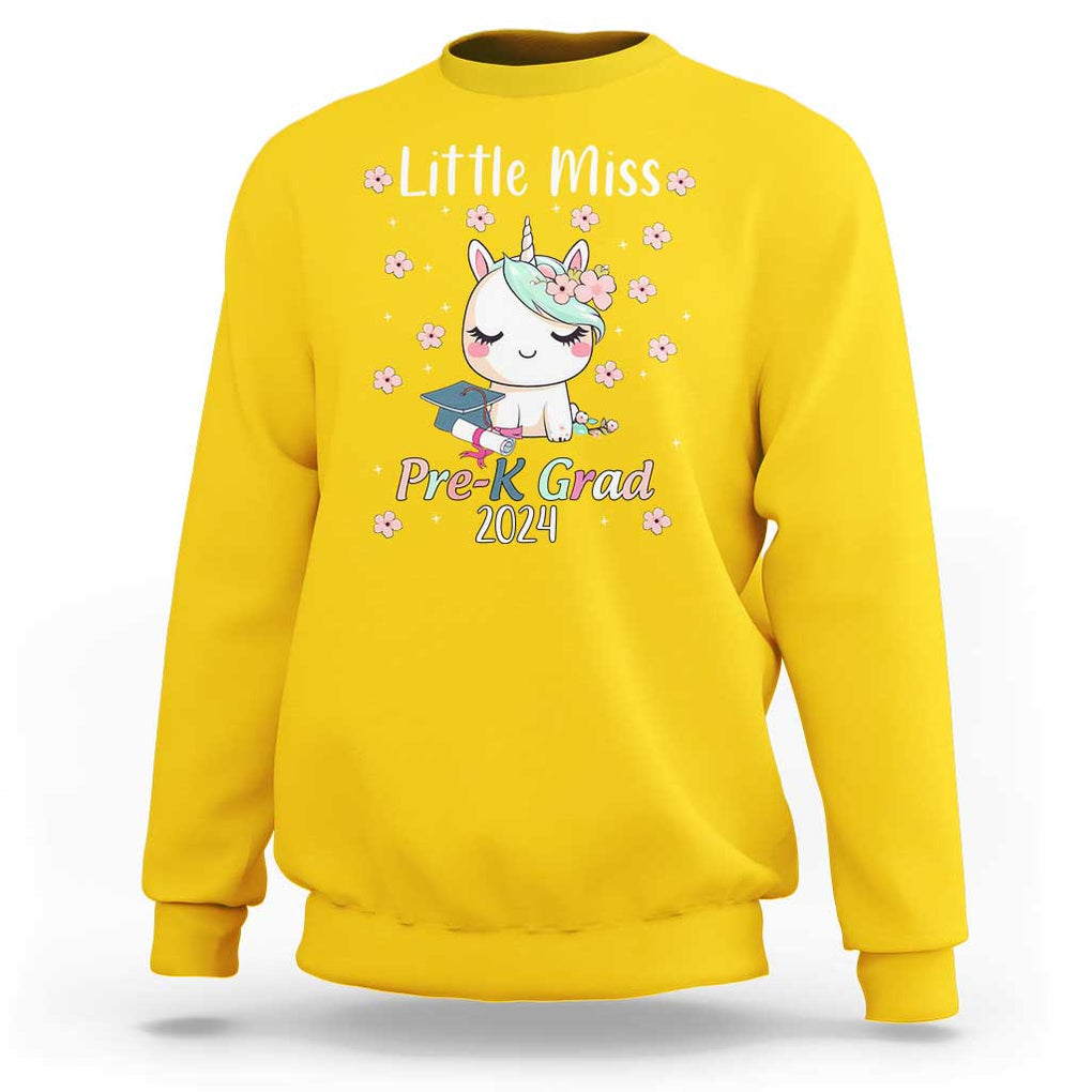 Pre-School Graduation Sweatshirt Little Miss Pre-K Grad 2024 Cute Unicorn TS09 Daisy Print Your Wear