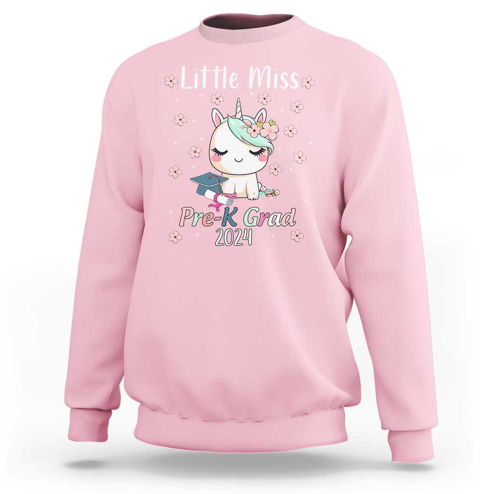 Pre-School Graduation Sweatshirt Little Miss Pre-K Grad 2024 Cute Unicorn TS09 Light Pink Print Your Wear
