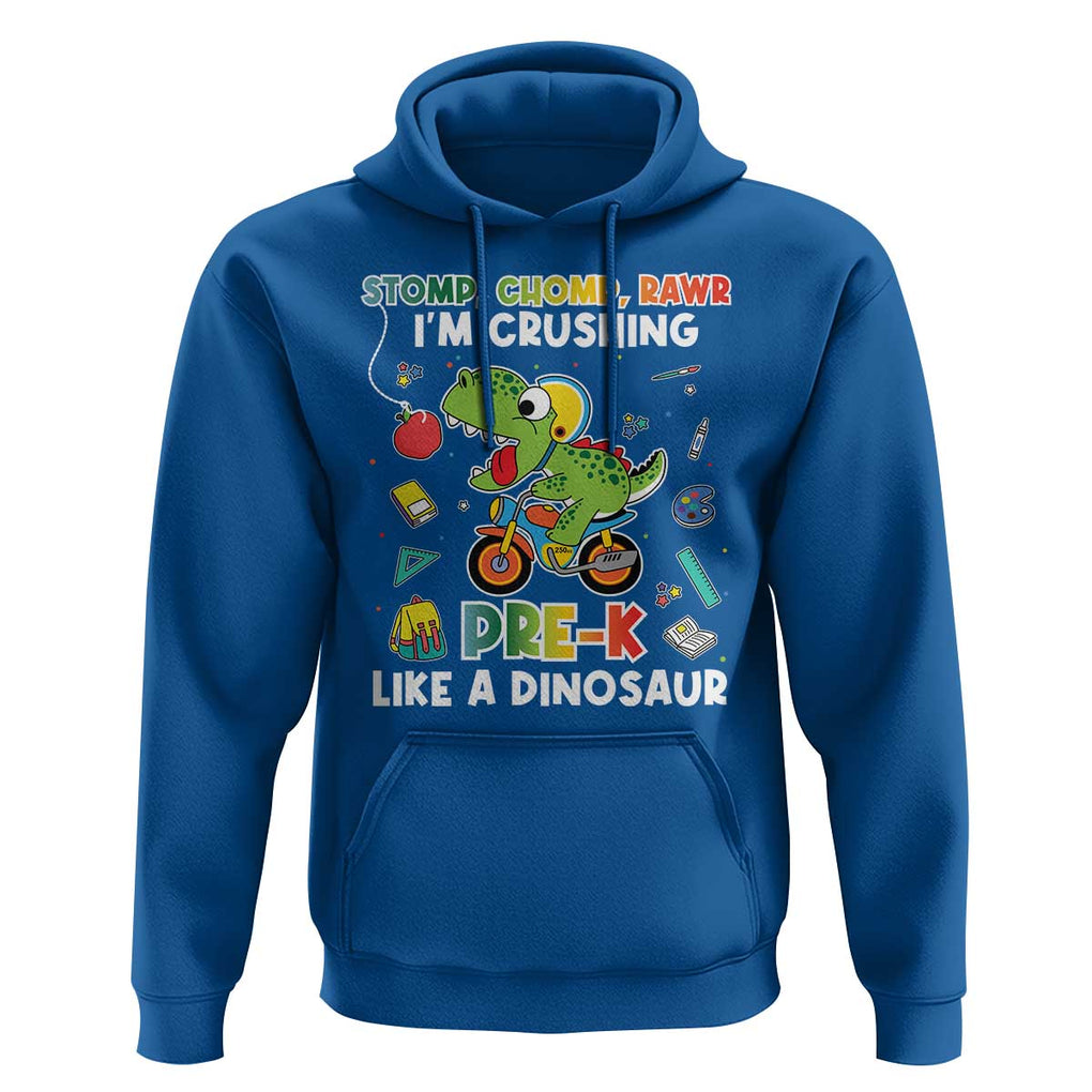 Pre-School Hoodie I'm Crushing Pre-K Like A Dinosaur Back To School TS09 Royal Blue Print Your Wear