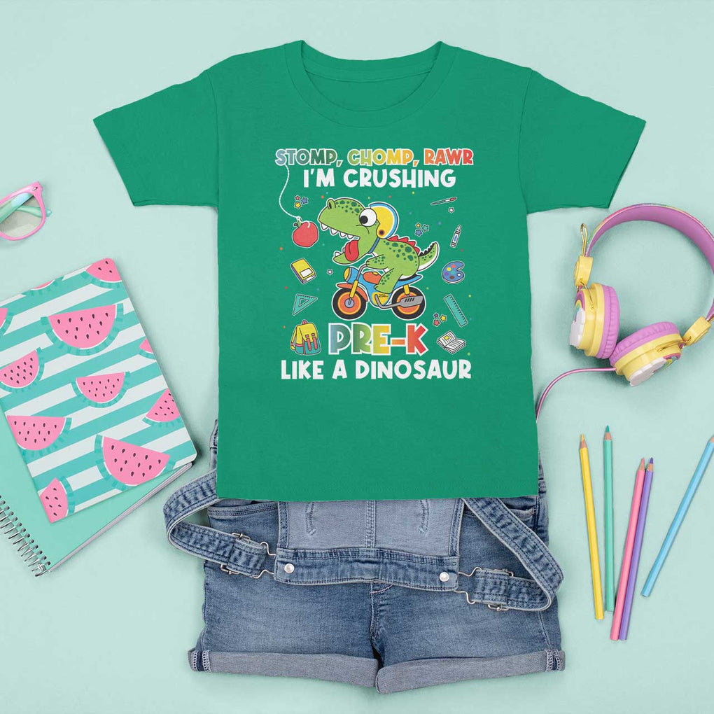 Pre-School T Shirt For Kid I'm Crushing Pre-K Like A Dinosaur Back To School TS09 Irish Green Print Your Wear