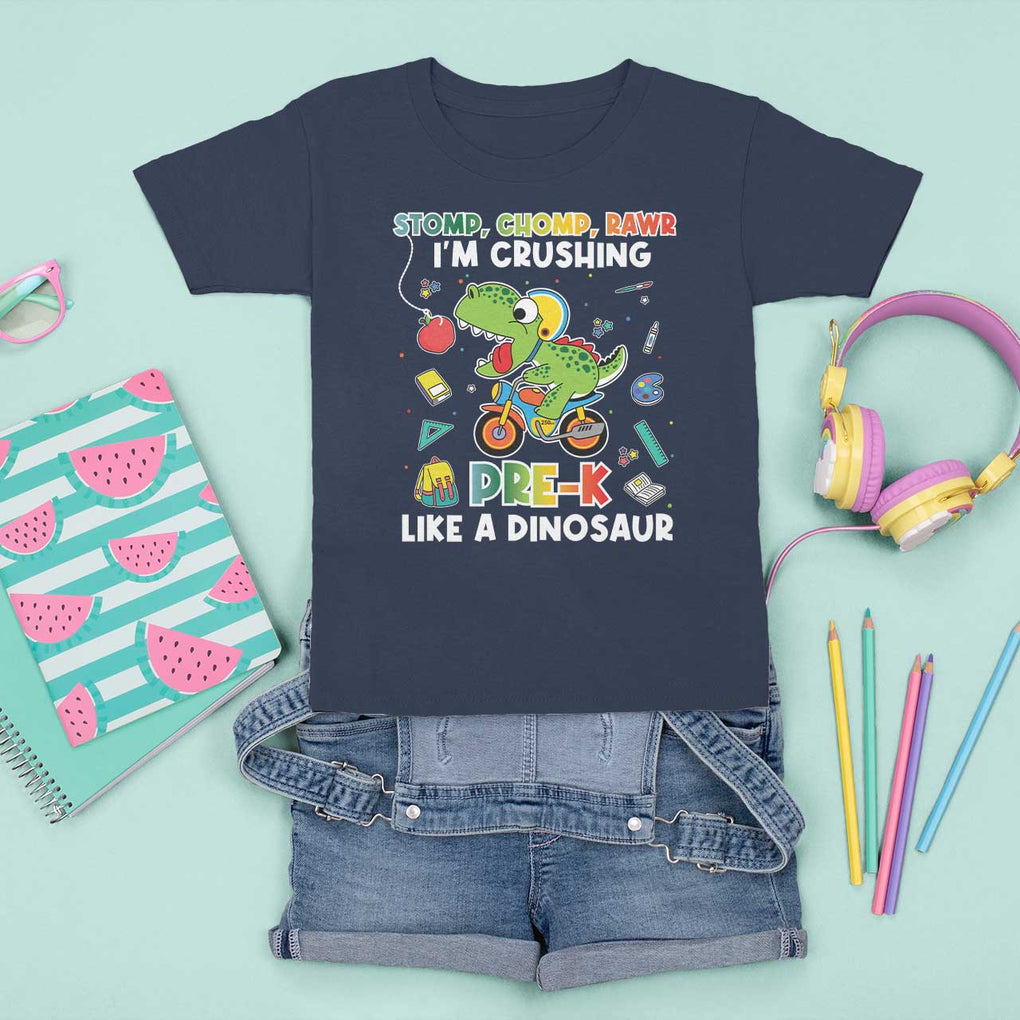 Pre-School T Shirt For Kid I'm Crushing Pre-K Like A Dinosaur Back To School TS09 Navy Print Your Wear