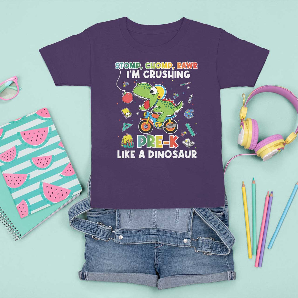 Pre-School T Shirt For Kid I'm Crushing Pre-K Like A Dinosaur Back To School TS09 Purple Print Your Wear
