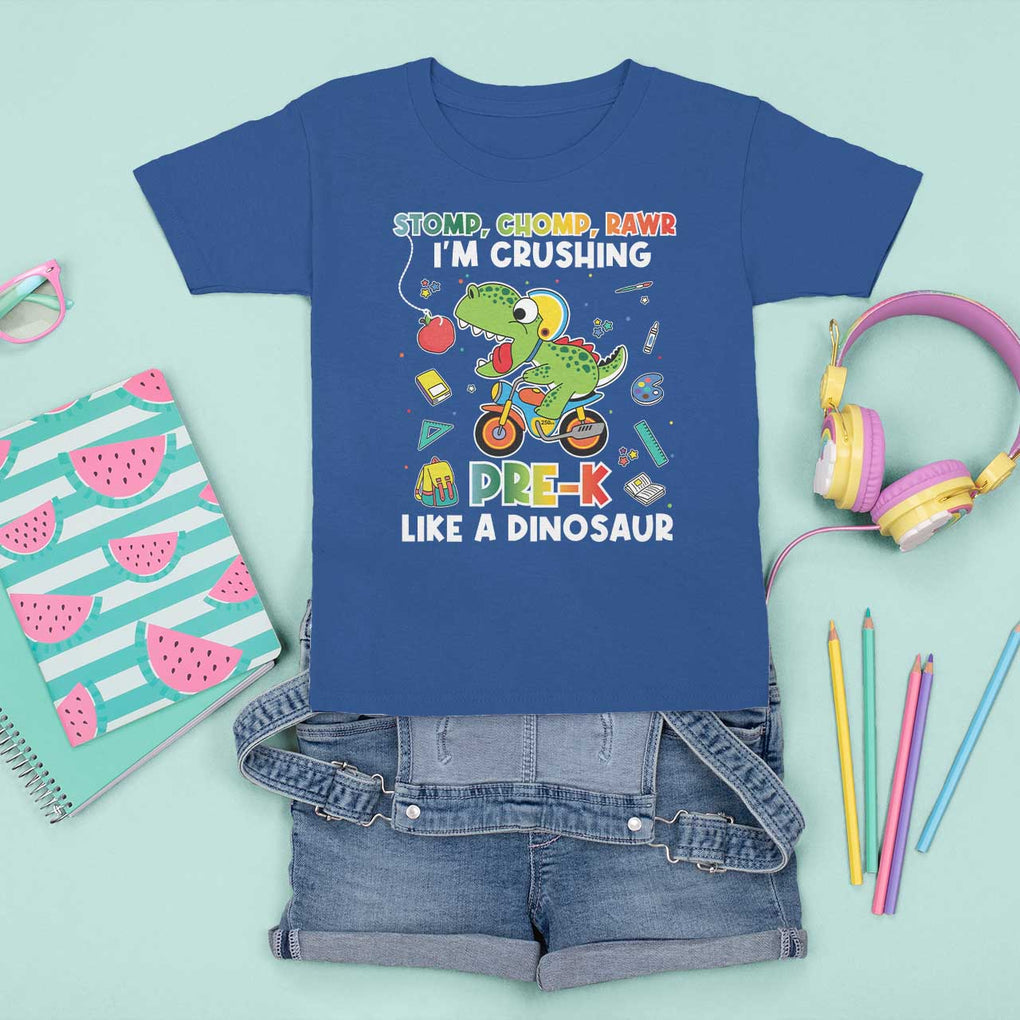 Pre-School T Shirt For Kid I'm Crushing Pre-K Like A Dinosaur Back To School TS09 Royal Blue Print Your Wear