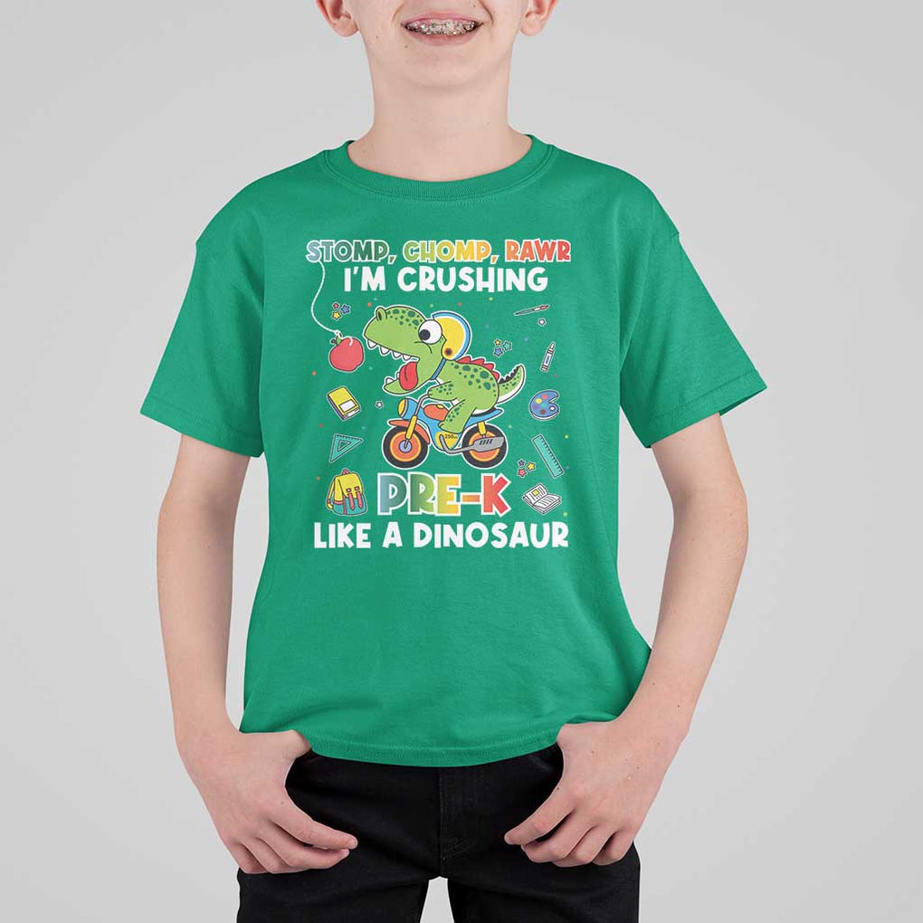 Pre-School T Shirt For Kid I'm Crushing Pre-K Like A Dinosaur Back To School TS09 Irish Green Print Your Wear