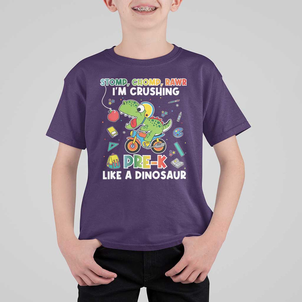 Pre-School T Shirt For Kid I'm Crushing Pre-K Like A Dinosaur Back To School TS09 Purple Print Your Wear
