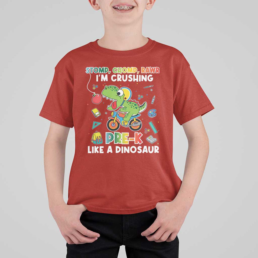 Pre-School T Shirt For Kid I'm Crushing Pre-K Like A Dinosaur Back To School TS09 Red Print Your Wear