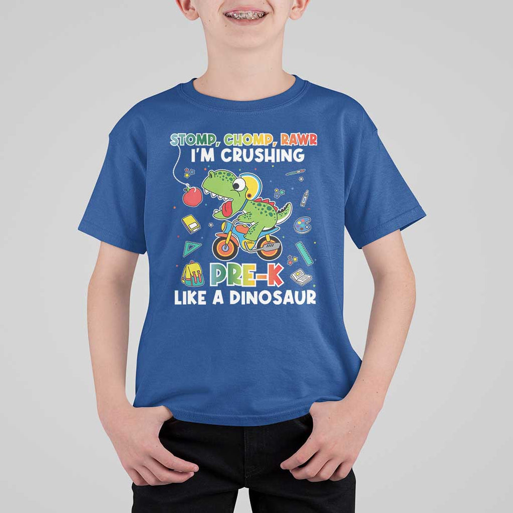 Pre-School T Shirt For Kid I'm Crushing Pre-K Like A Dinosaur Back To School TS09 Royal Blue Print Your Wear
