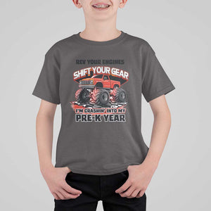 Pre-School Monster Truck T Shirt For Kid Rev Your Engines Shift Your Gear I'm Crashing Into My Pre-K Year TS09 Dark Chocolate Print Your Wear