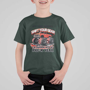 Pre-School Monster Truck T Shirt For Kid Rev Your Engines Shift Your Gear I'm Crashing Into My Pre-K Year TS09 Dark Forest Green Print Your Wear