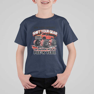 Pre-School Monster Truck T Shirt For Kid Rev Your Engines Shift Your Gear I'm Crashing Into My Pre-K Year TS09 Navy Print Your Wear