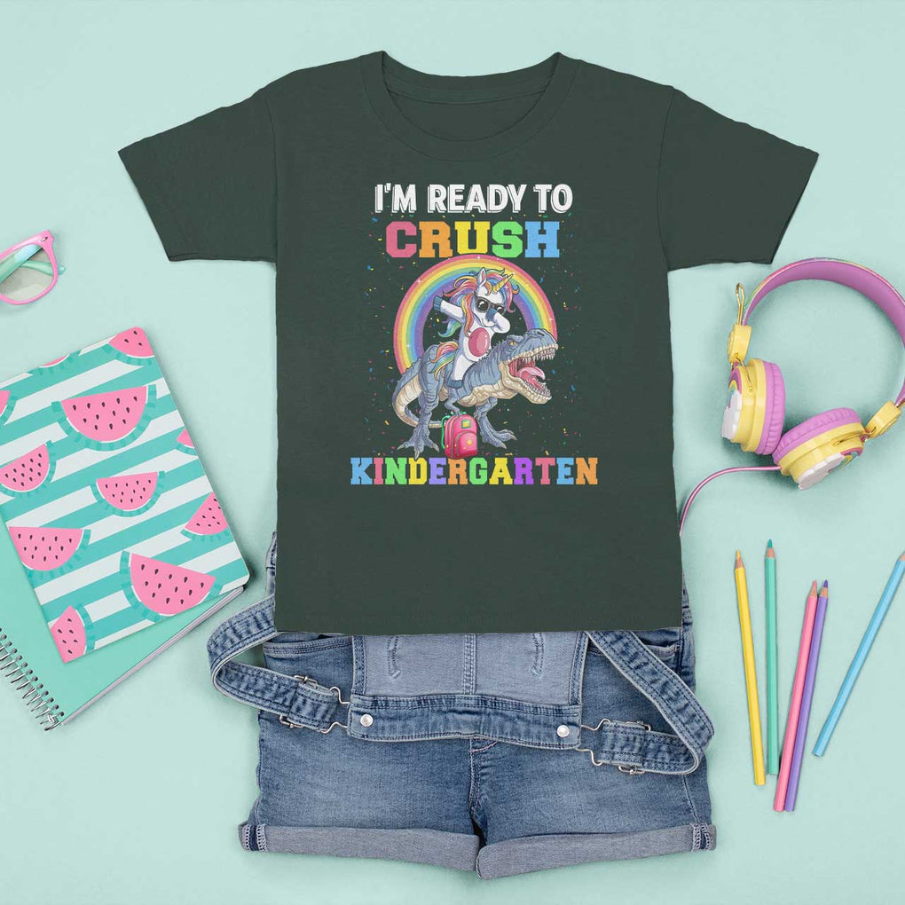 I'm Ready To Crush Kindergarden T Shirt For Kid Funny Monster Truck Dinosaur Unicorn TS09 Dark Forest Green Print Your Wear