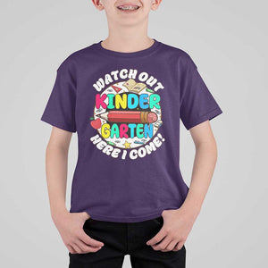 Watch Out Kindergarten T Shirt For Kid Here I Come 1st Day Of School TS09 Purple Print Your Wear