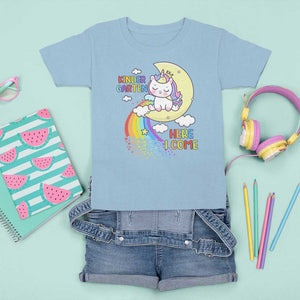 Kindergarten Here I come T Shirt For Kid Cute Unicorn Back To School TS09 Light Blue Print Your Wear