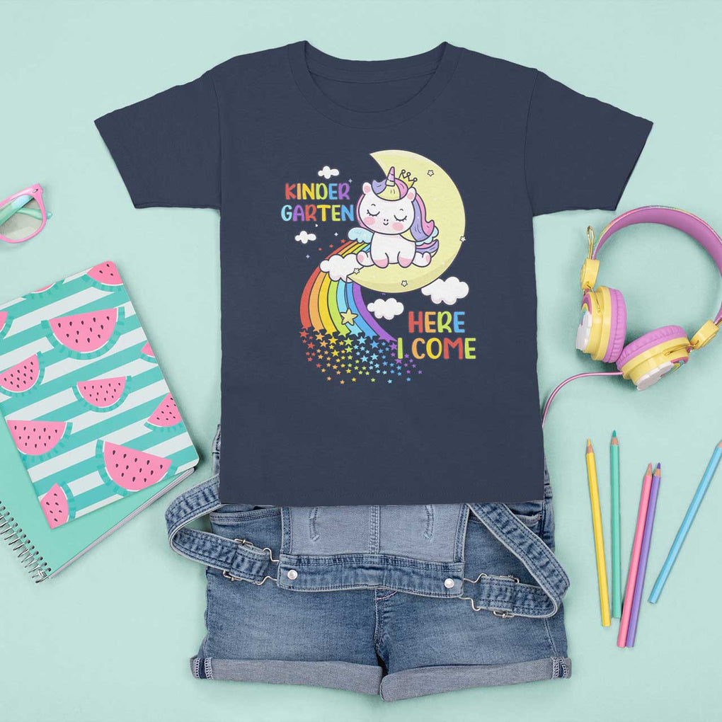 Kindergarten Here I come T Shirt For Kid Cute Unicorn Back To School TS09 Navy Print Your Wear