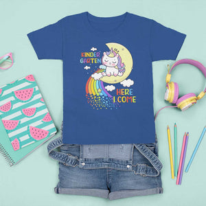 Kindergarten Here I come T Shirt For Kid Cute Unicorn Back To School TS09 Royal Blue Print Your Wear