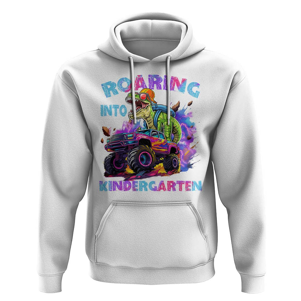Roaring Into Kindergarten Hoodie Funny Dinosaur Monster Truck Back To School TS09 White Print Your Wear