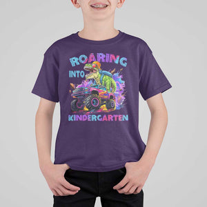 Roaring Into Kindergarten T Shirt For Kid Funny Dinosaur Monster Truck Back To School TS09 Purple Print Your Wear