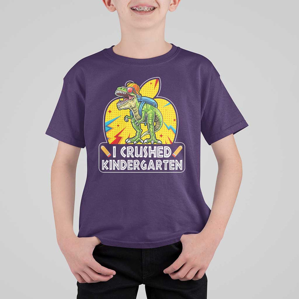 I Crushed Kindergarten Graduation Funny Dinosaur T Shirt For Kid TS09 Purple Print Your Wear