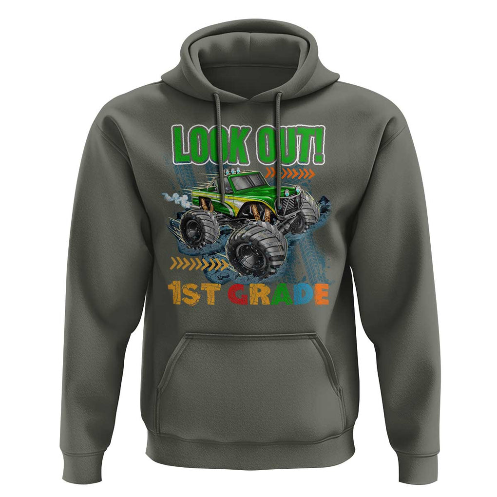 Look Out 1st Grade Monster Truck Hoodie TS09 Military Green Print Your Wear