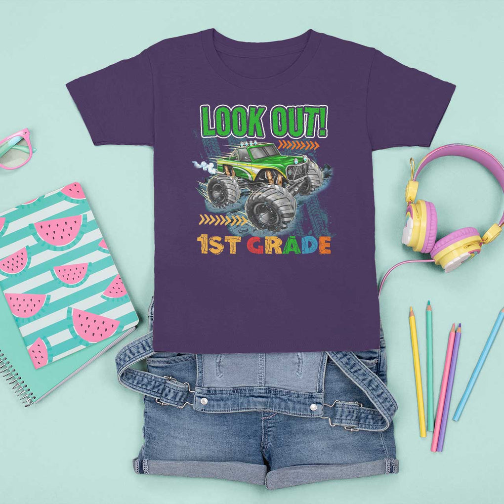Look Out 1st Grade Monster Truck T Shirt For Kid TS09 Purple Print Your Wear