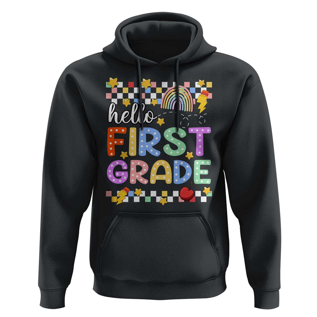 Hello First Grade Groovy Back To School Hoodie TS09 Black Print Your Wear