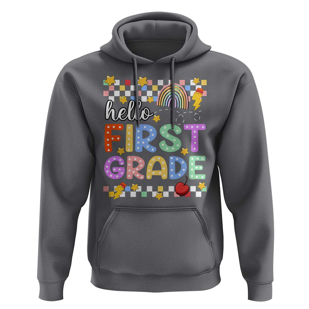 Hello First Grade Groovy Back To School Hoodie TS09 Charcoal Print Your Wear