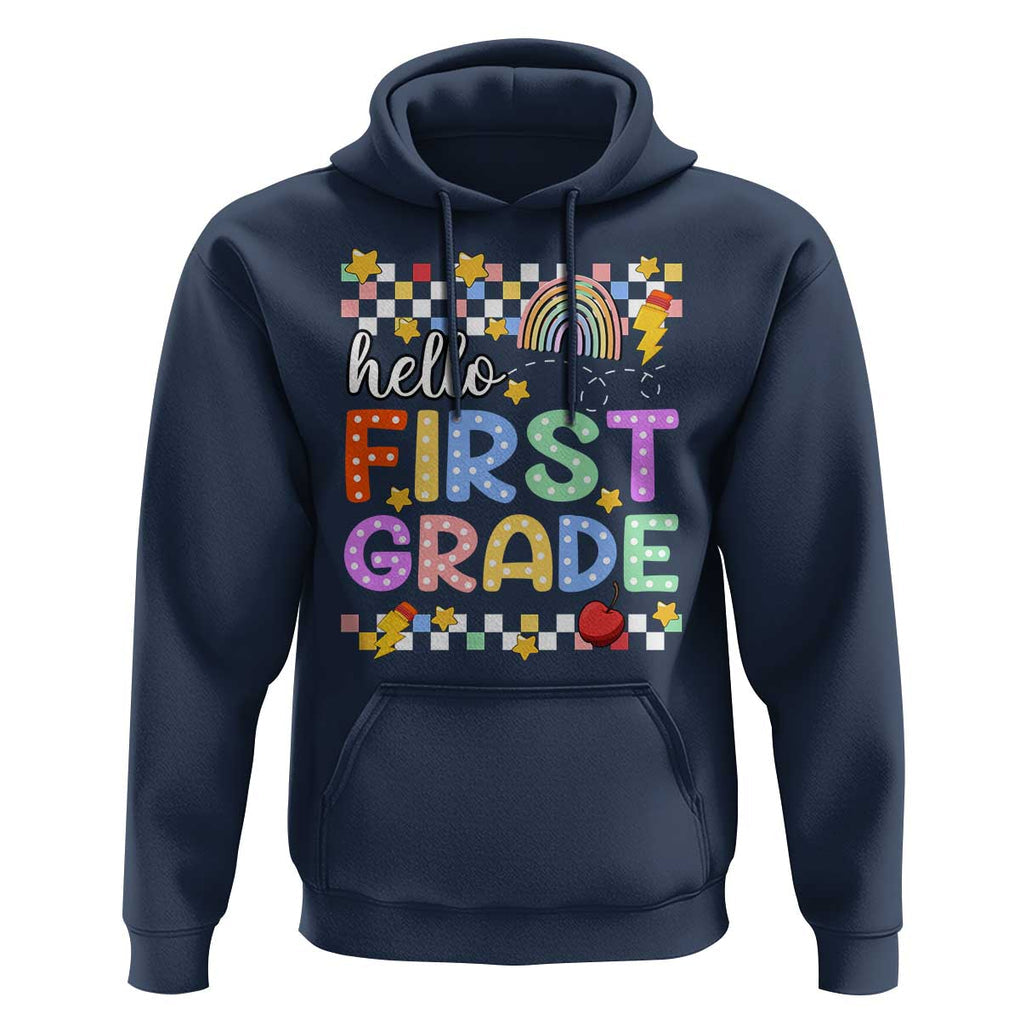 Hello First Grade Groovy Back To School Hoodie TS09 Navy Print Your Wear