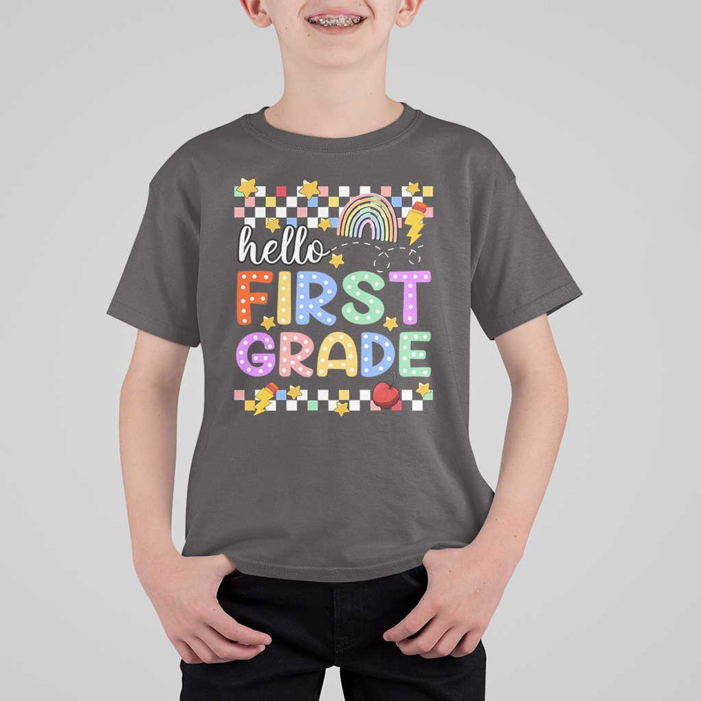 Hello First Grade Groovy Back To School T Shirt For Kid TS09 Dark Chocolate Print Your Wear