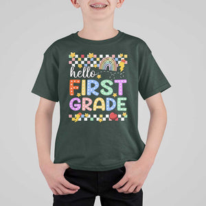 Hello First Grade Groovy Back To School T Shirt For Kid TS09 Dark Forest Green Print Your Wear