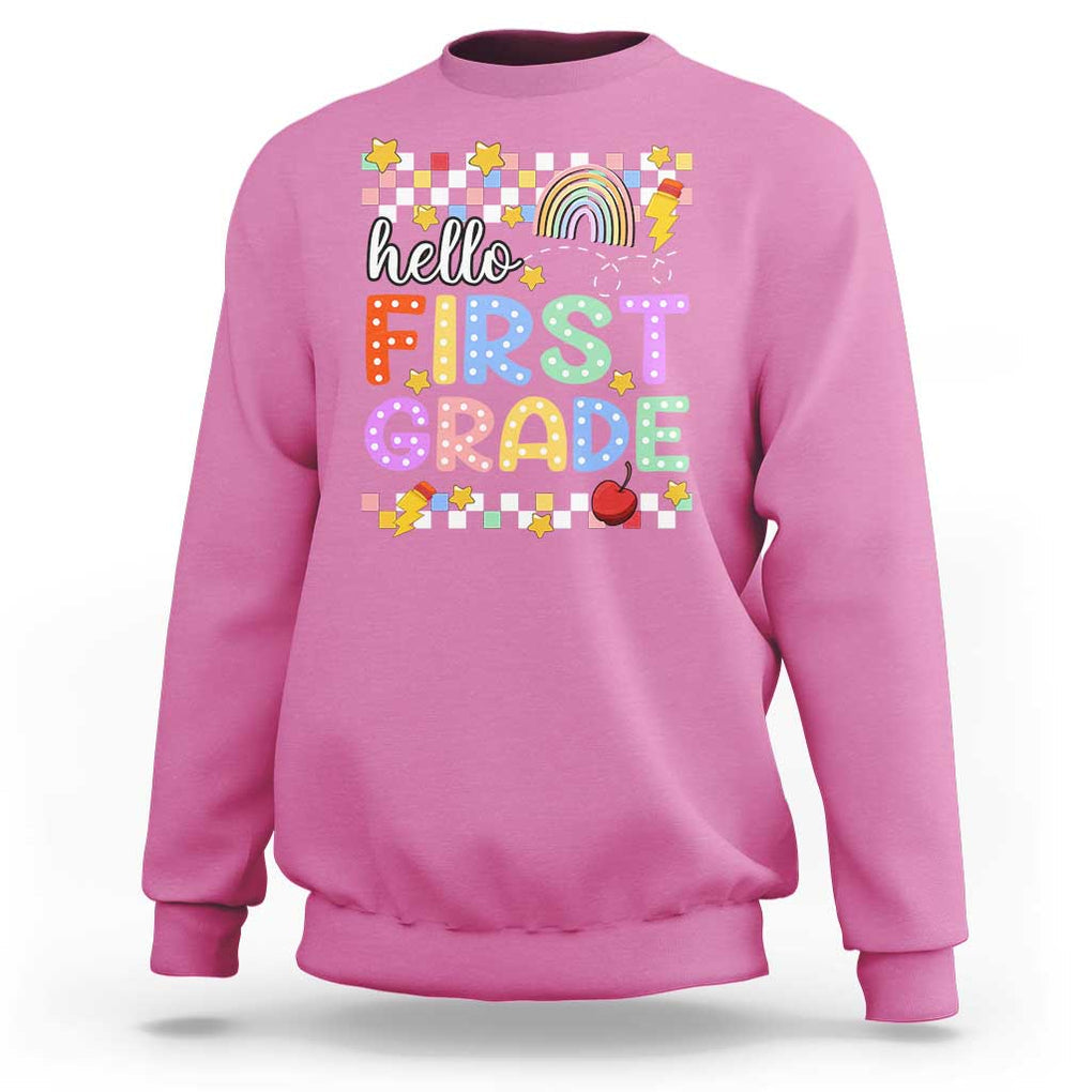 Hello First Grade Groovy Back To School Sweatshirt TS09 Azalea Print Your Wear