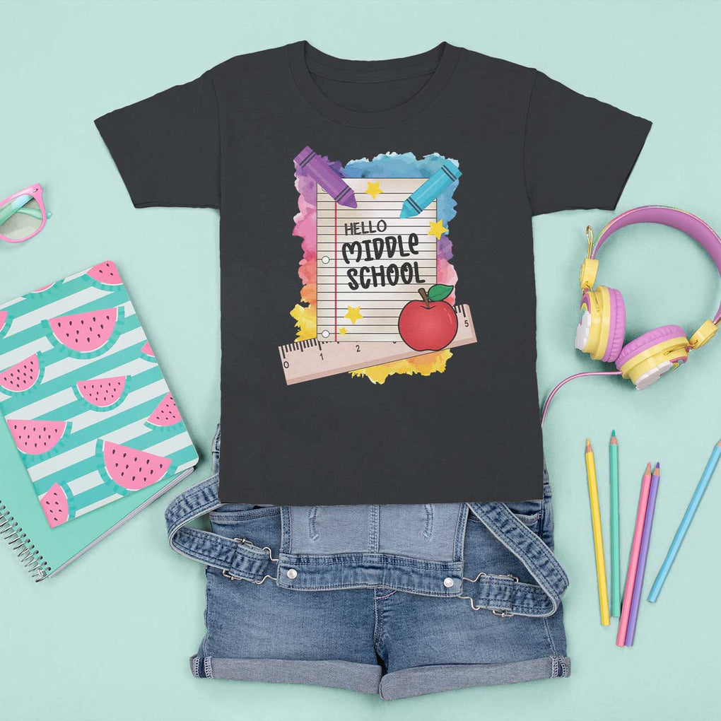 Hello Middle School Watercolor Back To School T Shirt For Kid TS09 Black Print Your Wear
