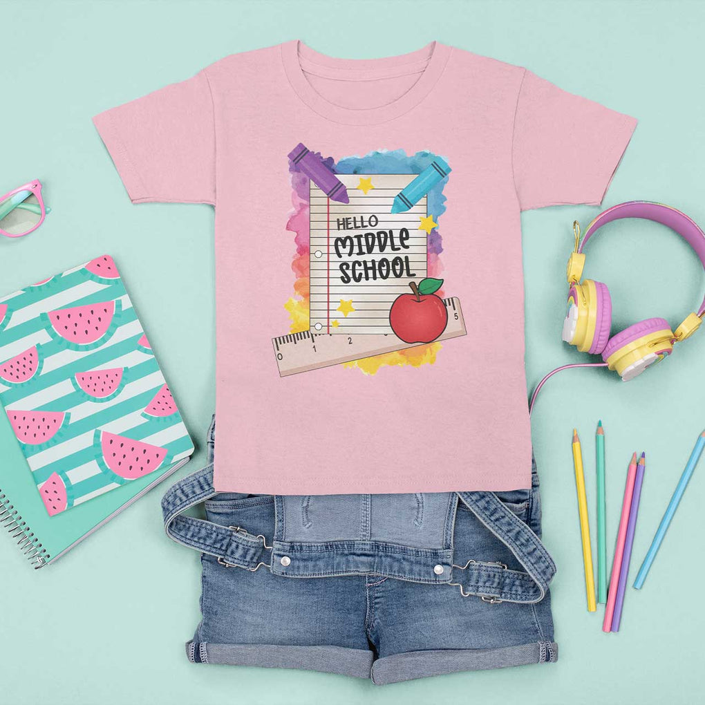 Hello Middle School Watercolor Back To School T Shirt For Kid TS09 Light Pink Print Your Wear