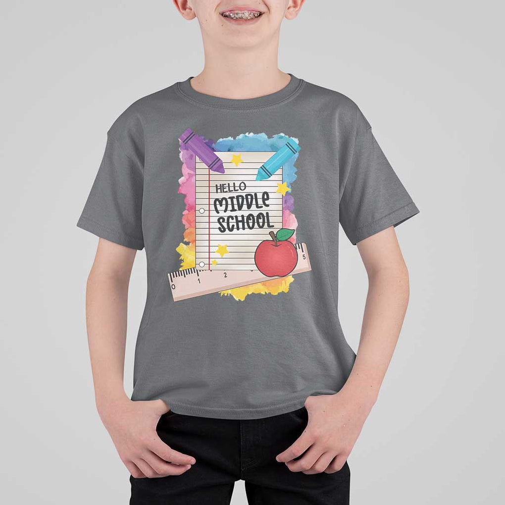 Hello Middle School Watercolor Back To School T Shirt For Kid TS09 Charcoal Print Your Wear