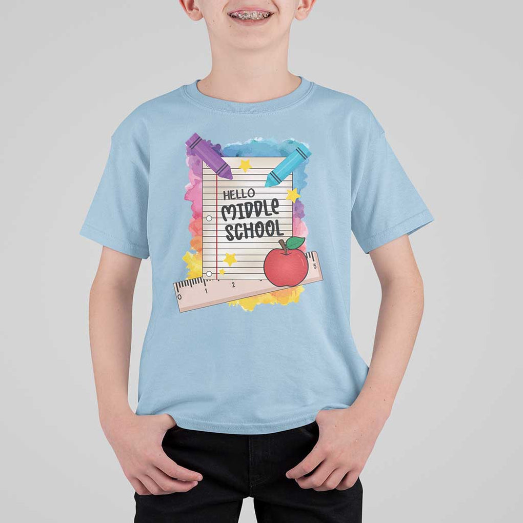 Hello Middle School Watercolor Back To School T Shirt For Kid TS09 Light Blue Print Your Wear