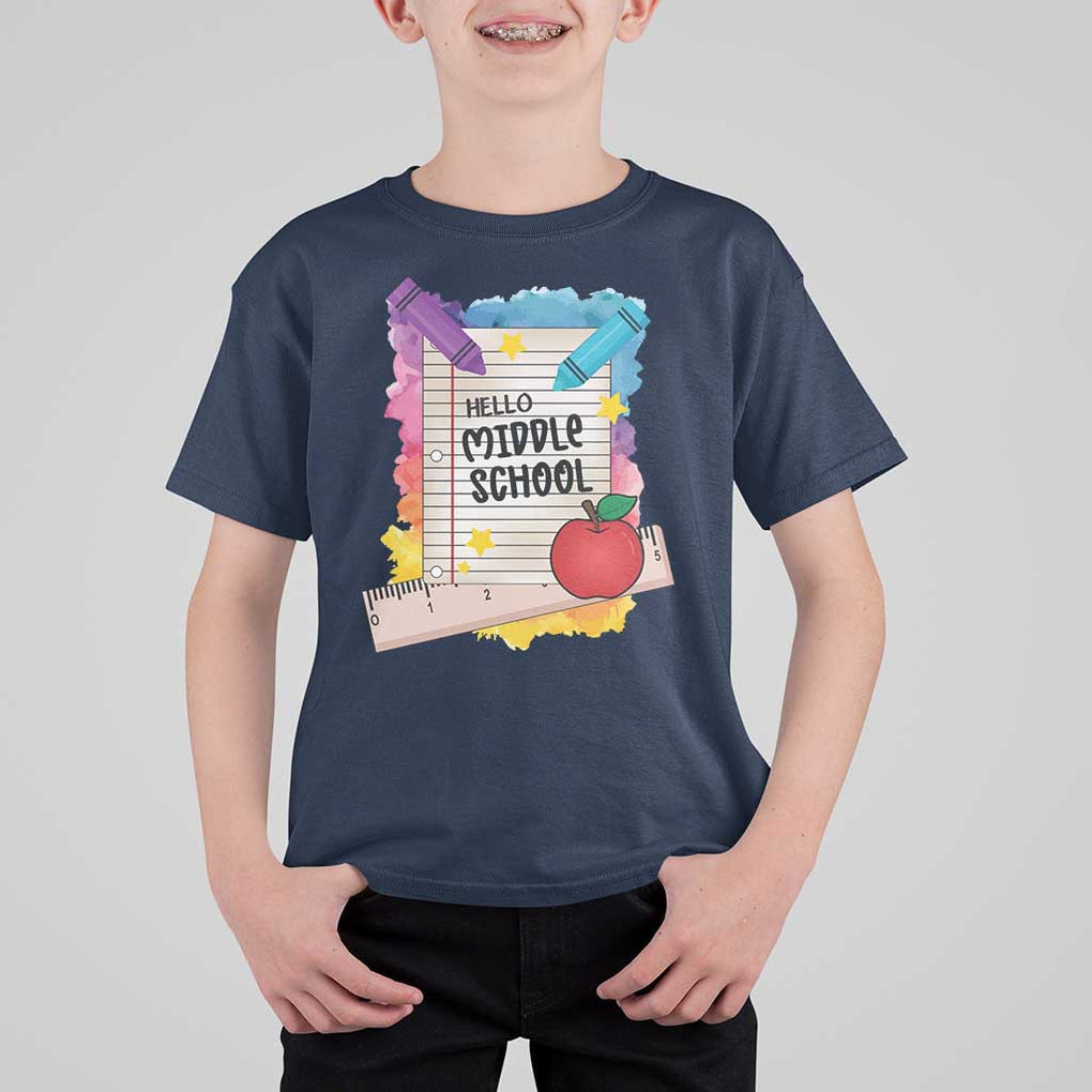 Hello Middle School Watercolor Back To School T Shirt For Kid TS09 Navy Print Your Wear