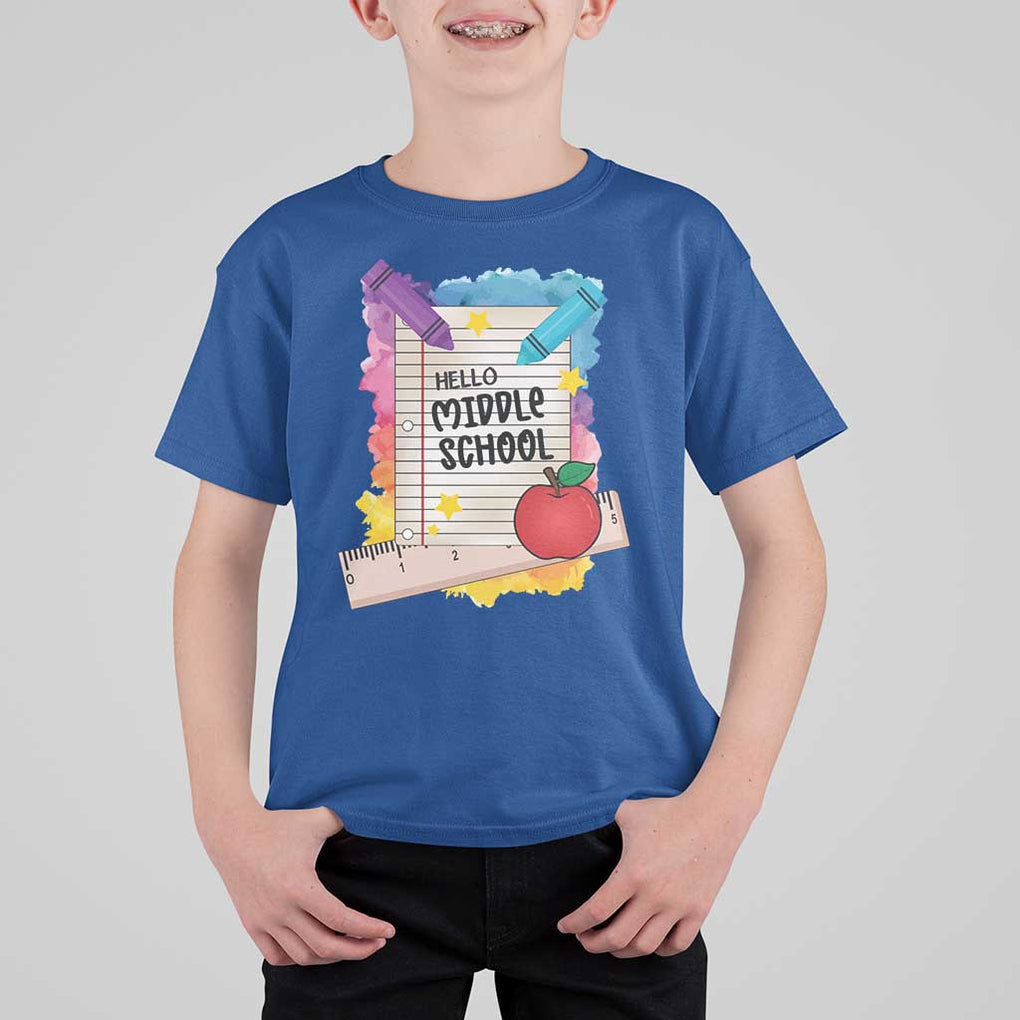 Hello Middle School Watercolor Back To School T Shirt For Kid TS09 Royal Blue Print Your Wear