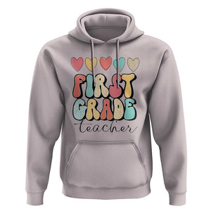 First Grade Teacher Leopard Heart Retro Groovy Hoodie TS09 Ice Gray Print Your Wear