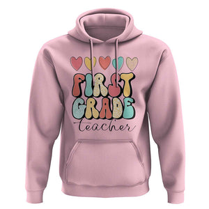First Grade Teacher Leopard Heart Retro Groovy Hoodie TS09 Light Pink Print Your Wear